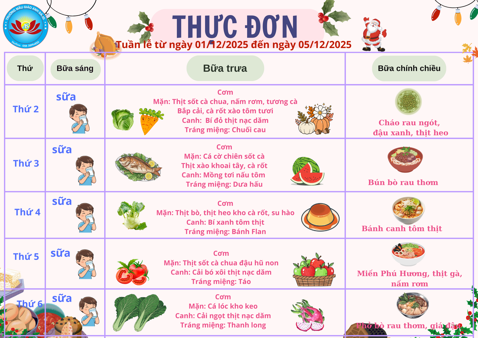 Thực Đơn Tuần Lễ 1/12/2025 – 5/12/2025