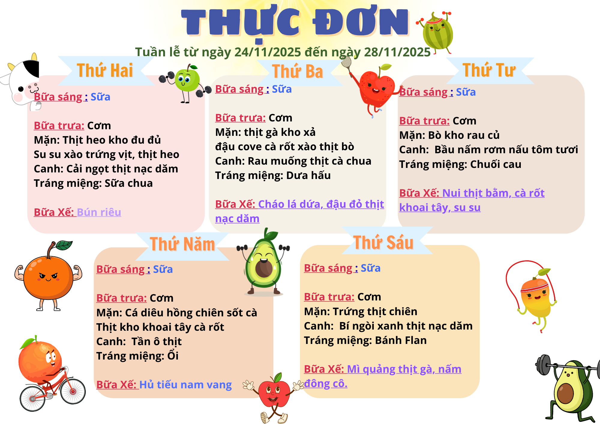 Thực Đơn Từ Ngày 24-28/11/2025